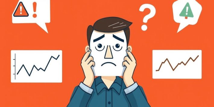 {"prompt":"Show common beginner day trading mistakes. Background: warning red or burnt orange. Icons: error pop-ups, broken trendlines, confused trader. Metaphoric -- no labels.","originalPrompt":"Show common beginner day trading mistakes. Background: warning red or burnt orange. Icons: error pop-ups, broken trendlines, confused trader. Metaphoric -- no labels.","width":1024,"height":576,"seed":42,"model":"flux","enhance":false,"nologo":true,"negative_prompt":"worst quality, blurry","nofeed":false,"safe":false,"isMature":false,"isChild":false}