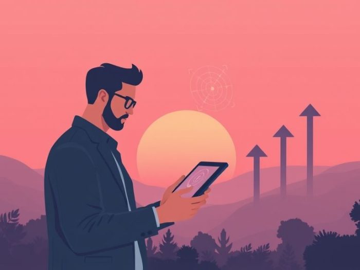 {"prompt":"create no text flat illustration, Illustrate pre-market scanning for trading opportunities. Background: sunrise pink or soft violet. Include a trader using a tablet at dawn, radar scan icons, and upward arrows. No wording.","originalPrompt":"create no text flat illustration, Illustrate pre-market scanning for trading opportunities. Background: sunrise pink or soft violet. Include a trader using a tablet at dawn, radar scan icons, and upward arrows. No wording.","width":1024,"height":576,"seed":42,"model":"flux","enhance":false,"nologo":true,"negative_prompt":"worst quality, blurry","nofeed":false,"safe":false,"isMature":false,"isChild":false}