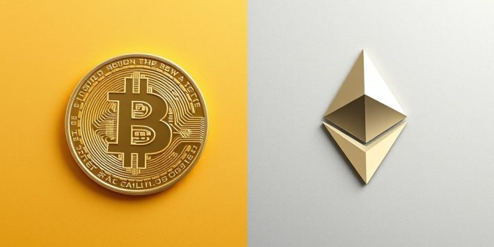 {"prompt":"create no text flat illustration, Depict Bitcoin vs. Ethereum for long-term investing. Use a split gold and silver background. Show symbols of both coins with growth arrows. No labels or words.","originalPrompt":"create no text flat illustration, Depict Bitcoin vs. Ethereum for long-term investing. Use a split gold and silver background. Show symbols of both coins with growth arrows. No labels or words.","width":1024,"height":576,"seed":42,"model":"flux","enhance":false,"nologo":true,"negative_prompt":"worst quality, blurry","nofeed":false,"safe":false,"isMature":false,"isChild":false}