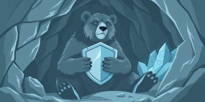 {"prompt":"create no text flat illustration, Illustrate surviving a crypto bear market. Use cold gray or icy blue. Show a bear with a shielded wallet or investor in a cave protecting assets. All visual metaphor -- no wording.","originalPrompt":"create no text flat illustration, Illustrate surviving a crypto bear market. Use cold gray or icy blue. Show a bear with a shielded wallet or investor in a cave protecting assets. All visual metaphor -- no wording.","width":1024,"height":576,"seed":42,"model":"flux","enhance":false,"nologo":true,"negative_prompt":"worst quality, blurry","nofeed":false,"safe":false,"isMature":false,"isChild":false}