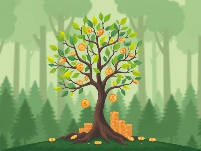 {"prompt":"create no text flat illustration, Visualize dividend growth investing. A growing tree with money leaves and coins dropping regularly. Background: forest green. No text.","originalPrompt":"create no text flat illustration, Visualize dividend growth investing. A growing tree with money leaves and coins dropping regularly. Background: forest green. No text.","width":1024,"height":576,"seed":42,"model":"flux","enhance":false,"nologo":true,"negative_prompt":"worst quality, blurry","nofeed":false,"safe":false,"isMature":false,"isChild":false}
