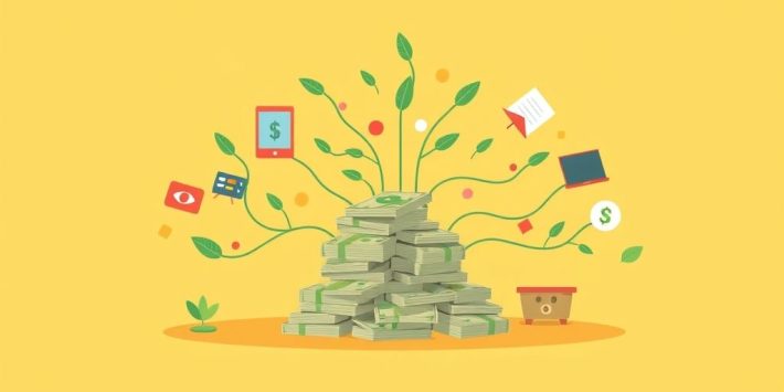 {"prompt":"create no text flat illustration, Depict building multiple income streams with limited capital. A small pile of cash branching into diverse income streams. Background: pastel gold. No text.","originalPrompt":"create no text flat illustration, Depict building multiple income streams with limited capital. A small pile of cash branching into diverse income streams. Background: pastel gold. No text.","width":1024,"height":576,"seed":42,"model":"flux","enhance":false,"nologo":true,"negative_prompt":"worst quality, blurry","nofeed":false,"safe":false,"isMature":false,"isChild":false}