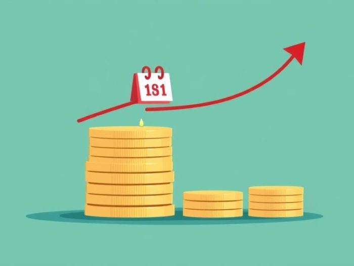 {"prompt":"create no text flat illustration, Depict compound interest growth from monthly savings. Coin stack with curved growth arc, calendar drops feeding it. Background: teal or gold. No text.","originalPrompt":"create no text flat illustration, Depict compound interest growth from monthly savings. Coin stack with curved growth arc, calendar drops feeding it. Background: teal or gold. No text.","width":1024,"height":576,"seed":42,"model":"flux","enhance":false,"nologo":true,"negative_prompt":"worst quality, blurry","nofeed":false,"safe":false,"isMature":false,"isChild":false}