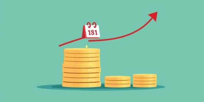 {"prompt":"create no text flat illustration, Depict compound interest growth from monthly savings. Coin stack with curved growth arc, calendar drops feeding it. Background: teal or gold. No text.","originalPrompt":"create no text flat illustration, Depict compound interest growth from monthly savings. Coin stack with curved growth arc, calendar drops feeding it. Background: teal or gold. No text.","width":1024,"height":576,"seed":42,"model":"flux","enhance":false,"nologo":true,"negative_prompt":"worst quality, blurry","nofeed":false,"safe":false,"isMature":false,"isChild":false}