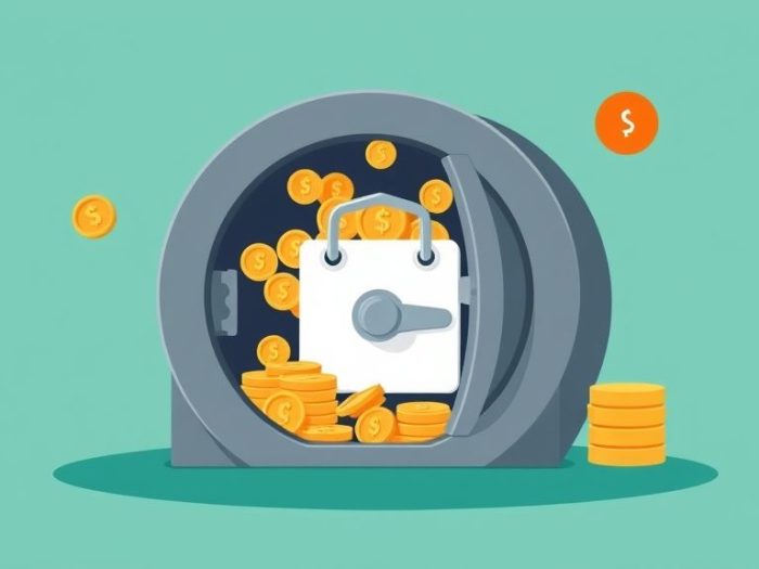 {"prompt":"create no text flat illustration, Depict building an emergency fund quickly. A secure vault filling up with coins and calendar icons. Background: teal or safety orange. No text.","originalPrompt":"create no text flat illustration, Depict building an emergency fund quickly. A secure vault filling up with coins and calendar icons. Background: teal or safety orange. No text.","width":1024,"height":576,"seed":42,"model":"flux","enhance":false,"nologo":true,"negative_prompt":"worst quality, blurry","nofeed":false,"safe":false,"isMature":false,"isChild":false}