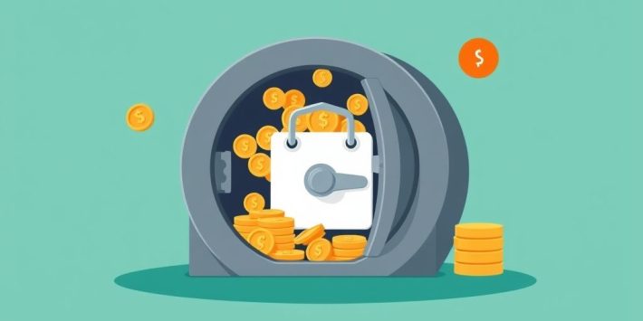 {"prompt":"create no text flat illustration, Depict building an emergency fund quickly. A secure vault filling up with coins and calendar icons. Background: teal or safety orange. No text.","originalPrompt":"create no text flat illustration, Depict building an emergency fund quickly. A secure vault filling up with coins and calendar icons. Background: teal or safety orange. No text.","width":1024,"height":576,"seed":42,"model":"flux","enhance":false,"nologo":true,"negative_prompt":"worst quality, blurry","nofeed":false,"safe":false,"isMature":false,"isChild":false}