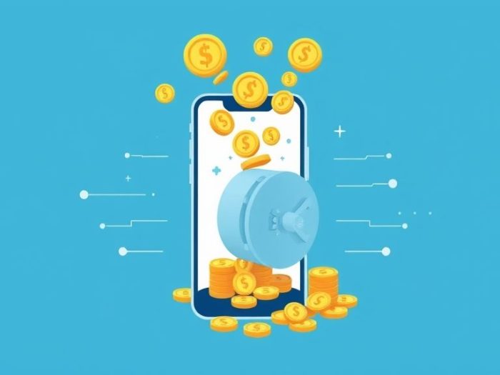 {"prompt":"create no text flat illustration, Show automated savings apps. A phone with coins funneling into a vault icon, recurring motion lines. Background: digital blue. No text.","originalPrompt":"create no text flat illustration, Show automated savings apps. A phone with coins funneling into a vault icon, recurring motion lines. Background: digital blue. No text.","width":1024,"height":576,"seed":42,"model":"flux","enhance":false,"nologo":true,"negative_prompt":"worst quality, blurry","nofeed":false,"safe":false,"isMature":false,"isChild":false}