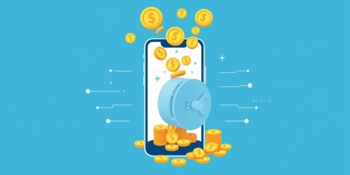 {"prompt":"create no text flat illustration, Show automated savings apps. A phone with coins funneling into a vault icon, recurring motion lines. Background: digital blue. No text.","originalPrompt":"create no text flat illustration, Show automated savings apps. A phone with coins funneling into a vault icon, recurring motion lines. Background: digital blue. No text.","width":1024,"height":576,"seed":42,"model":"flux","enhance":false,"nologo":true,"negative_prompt":"worst quality, blurry","nofeed":false,"safe":false,"isMature":false,"isChild":false}