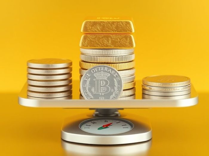 {"prompt":"create no text flat illustration, Visualize comparing precious metals (gold, silver, platinum). Stacked gold bars, silver coins, and platinum disks in a weighing scale. Background: royal gold. No text. show 3d image.","originalPrompt":"create no text flat illustration, Visualize comparing precious metals (gold, silver, platinum). Stacked gold bars, silver coins, and platinum disks in a weighing scale. Background: royal gold. No text. show 3d image.","width":1024,"height":576,"seed":42,"model":"flux","enhance":false,"nologo":true,"negative_prompt":"worst quality, blurry","nofeed":false,"safe":false,"isMature":false,"isChild":false}