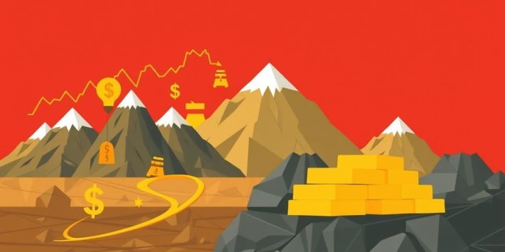 {"prompt":"create no text flat illustration, Depict gold mining stocks vs. physical gold. Stock icons overlaid on mines vs. stacked gold bars. Background: dual-tone and red. No labels.","originalPrompt":"create no text flat illustration, Depict gold mining stocks vs. physical gold. Stock icons overlaid on mines vs. stacked gold bars. Background: dual-tone and red. No labels.","width":1024,"height":576,"seed":42,"model":"flux","enhance":false,"nologo":true,"negative_prompt":"worst quality, blurry","nofeed":false,"safe":false,"isMature":false,"isChild":false}