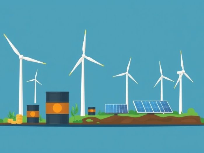 {"prompt":"create no text flat illustration, Visualize a fossil-free investment portfolio. Stocks replacing oil barrels with wind turbines and solar panels. Background: sky blue or dark blue. No wording.","originalPrompt":"create no text flat illustration, Visualize a fossil-free investment portfolio. Stocks replacing oil barrels with wind turbines and solar panels. Background: sky blue or dark blue. No wording.","width":1024,"height":576,"seed":42,"model":"flux","enhance":false,"nologo":true,"negative_prompt":"worst quality, blurry","nofeed":false,"safe":false,"isMature":false,"isChild":false}