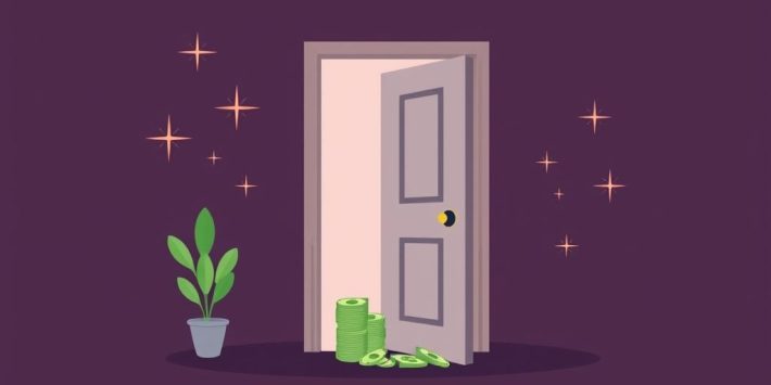 {"prompt":"create no text flat illustration, Illustrate backdoor Roth IRA setup. Money entering a side door to a Roth account with sparkles. Background: plum or navy. No wording.","originalPrompt":"create no text flat illustration, Illustrate backdoor Roth IRA setup. Money entering a side door to a Roth account with sparkles. Background: plum or navy. No wording.","width":1024,"height":576,"seed":42,"model":"flux","enhance":false,"nologo":true,"negative_prompt":"worst quality, blurry","nofeed":false,"safe":false,"isMature":false,"isChild":false}