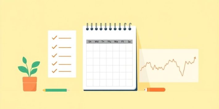 {"prompt":"Visualize a serene flat illustration devoid of any text, showcasing an options trading journal in an organized layout. Set against a soft pastel yellow backdrop, the scene incorporates an array of carefully curated elements: a neat checklist brimming with ticked options, a calendar filled with important dates marked in subtle hues, and a set of intricate line charts displaying fluctuating market data. Each item is distinctly illustrated, harmonizing in a cohesive aesthetic that conveys a sense of calm and professionalism. The overall mood is one of clarity and focus, emphasizing the meticulous nature of trading strategies while inviting the viewer into this tranquil workspace.nncreate no text flat illustration, Depict options trading journal. Checklist, calendar, and chart data being recorded. Background: pastel yellow. No wording.","originalPrompt":"create no text flat illustration, Depict options trading journal. Checklist, calendar, and chart data being recorded. Background: pastel yellow. No wording.","width":1024,"height":576,"seed":42,"model":"flux","enhance":false,"nologo":true,"negative_prompt":"worst quality, blurry","nofeed":false,"safe":false,"isMature":false,"isChild":false}