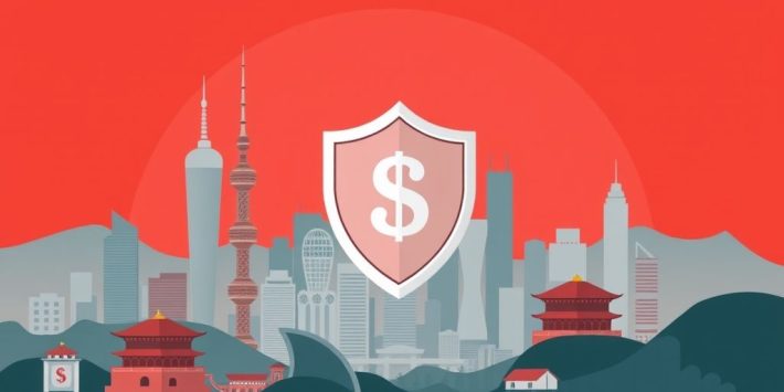 {"prompt":"create no text flat illustration, Visualize investing in Chinese stocks with lower political risk. Chinese skyline with protective shield and money icons. Background: red-gray. No wording.","originalPrompt":"create no text flat illustration, Visualize investing in Chinese stocks with lower political risk. Chinese skyline with protective shield and money icons. Background: red-gray. No wording.","width":1024,"height":576,"seed":42,"model":"flux","enhance":false,"nologo":true,"negative_prompt":"worst quality, blurry","nofeed":false,"safe":false,"isMature":false,"isChild":false}