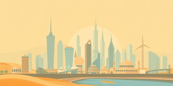 {"prompt":"create no text flat illustration, Show Middle East opportunities beyond oil. Tech hubs, clean energy, and finance visuals in Middle East skyline. Background: desert tan. No text.","originalPrompt":"create no text flat illustration, Show Middle East opportunities beyond oil. Tech hubs, clean energy, and finance visuals in Middle East skyline. Background: desert tan. No text.","width":1024,"height":576,"seed":42,"model":"flux","enhance":false,"nologo":true,"negative_prompt":"worst quality, blurry","nofeed":false,"safe":false,"isMature":false,"isChild":false}