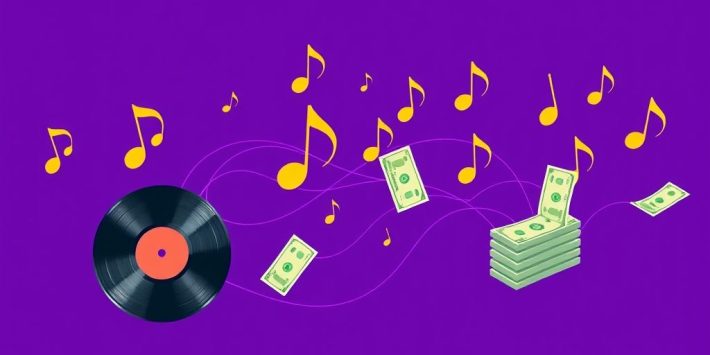 {"prompt":"create no text flat illustration, Visualize music royalties as investments. Vinyl or streaming notes linked to cash flow streams. Background: electric purple or cobalt. No text.","originalPrompt":"create no text flat illustration, Visualize music royalties as investments. Vinyl or streaming notes linked to cash flow streams. Background: electric purple or cobalt. No text.","width":1024,"height":576,"seed":42,"model":"flux","enhance":false,"nologo":true,"negative_prompt":"worst quality, blurry","nofeed":false,"safe":false,"isMature":false,"isChild":false}