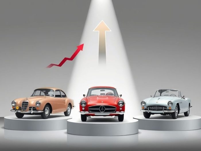 {"prompt":"Visualize a striking flat illustration focused on the theme of classic car investment. Imagine a trio of meticulously detailed vintage automobiles, each elegantly displayed on individual pedestals that accentuate their timeless beauty. Above these classic cars, dynamic appreciation arrows point upward, symbolizing their growing value in the market. A dramatic spotlight bathes the vehicles, highlighting their shiny, polished surfaces, and creating enticing reflections. The background is a sophisticated silver-gray, infusing the overall composition with a touch of elegance and modernity, devoid of any text to let the visuals speak for themselves. Capture the essence of luxury and the allure of investment in this serene yet impactful scene.nncreate no text flat illustration, Show classic car investing. Vintage cars on pedestals with appreciation arrows and spotlight. Background: silver-gray. No text.","originalPrompt":"create no text flat illustration, Show classic car investing. Vintage cars on pedestals with appreciation arrows and spotlight. Background: silver-gray. No text.","width":1024,"height":576,"seed":42,"model":"flux","enhance":false,"nologo":true,"negative_prompt":"worst quality, blurry","nofeed":true,"safe":false,"isMature":false,"isChild":false}