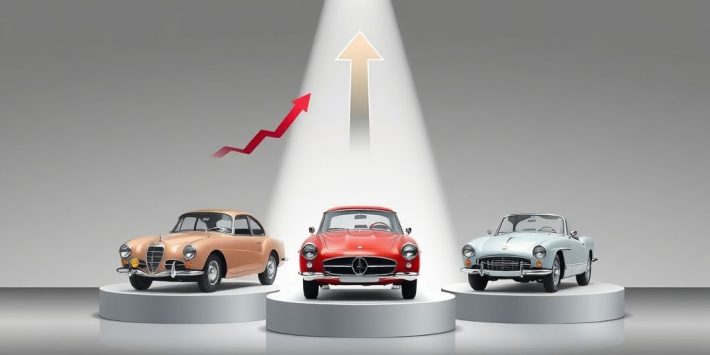 {"prompt":"Visualize a striking flat illustration focused on the theme of classic car investment. Imagine a trio of meticulously detailed vintage automobiles, each elegantly displayed on individual pedestals that accentuate their timeless beauty. Above these classic cars, dynamic appreciation arrows point upward, symbolizing their growing value in the market. A dramatic spotlight bathes the vehicles, highlighting their shiny, polished surfaces, and creating enticing reflections. The background is a sophisticated silver-gray, infusing the overall composition with a touch of elegance and modernity, devoid of any text to let the visuals speak for themselves. Capture the essence of luxury and the allure of investment in this serene yet impactful scene.nncreate no text flat illustration, Show classic car investing. Vintage cars on pedestals with appreciation arrows and spotlight. Background: silver-gray. No text.","originalPrompt":"create no text flat illustration, Show classic car investing. Vintage cars on pedestals with appreciation arrows and spotlight. Background: silver-gray. No text.","width":1024,"height":576,"seed":42,"model":"flux","enhance":false,"nologo":true,"negative_prompt":"worst quality, blurry","nofeed":true,"safe":false,"isMature":false,"isChild":false}