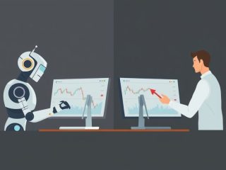 {"prompt":"create no text flat illustration, Compare algorithmic vs. discretionary trading. Robot and human each managing trade screens side by side. Background: split-tone dark gray. No wording.","originalPrompt":"create no text flat illustration, Compare algorithmic vs. discretionary trading. Robot and human each managing trade screens side by side. Background: split-tone dark gray. No wording.","width":1024,"height":576,"seed":42,"model":"flux","enhance":false,"nologo":true,"negative_prompt":"worst quality, blurry","nofeed":false,"safe":false,"isMature":false,"isChild":false}